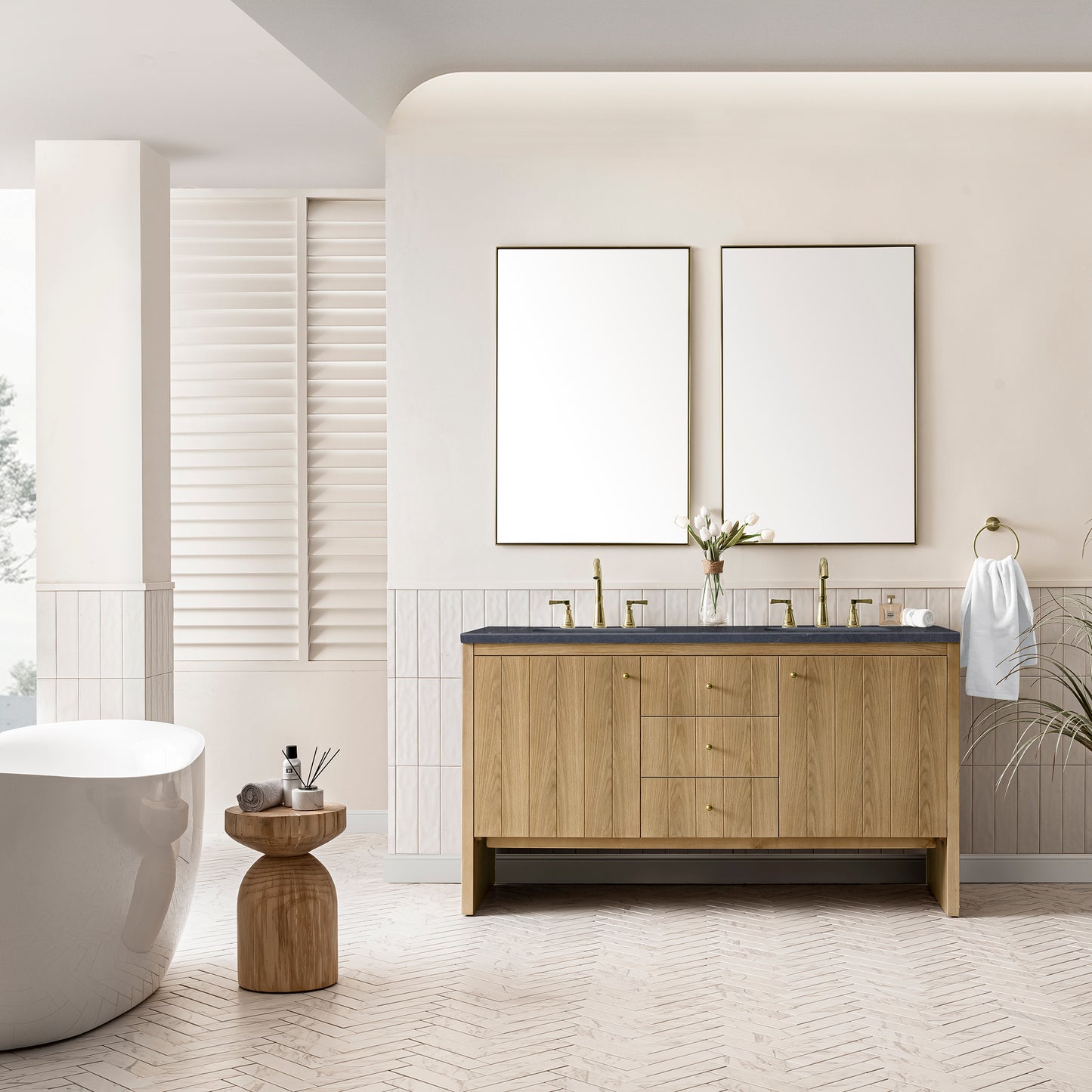 Hudson 60" Double Vanity, Light Natural Oak w/ 3CM Charcoal Soapstone Top James Martin Vanities
