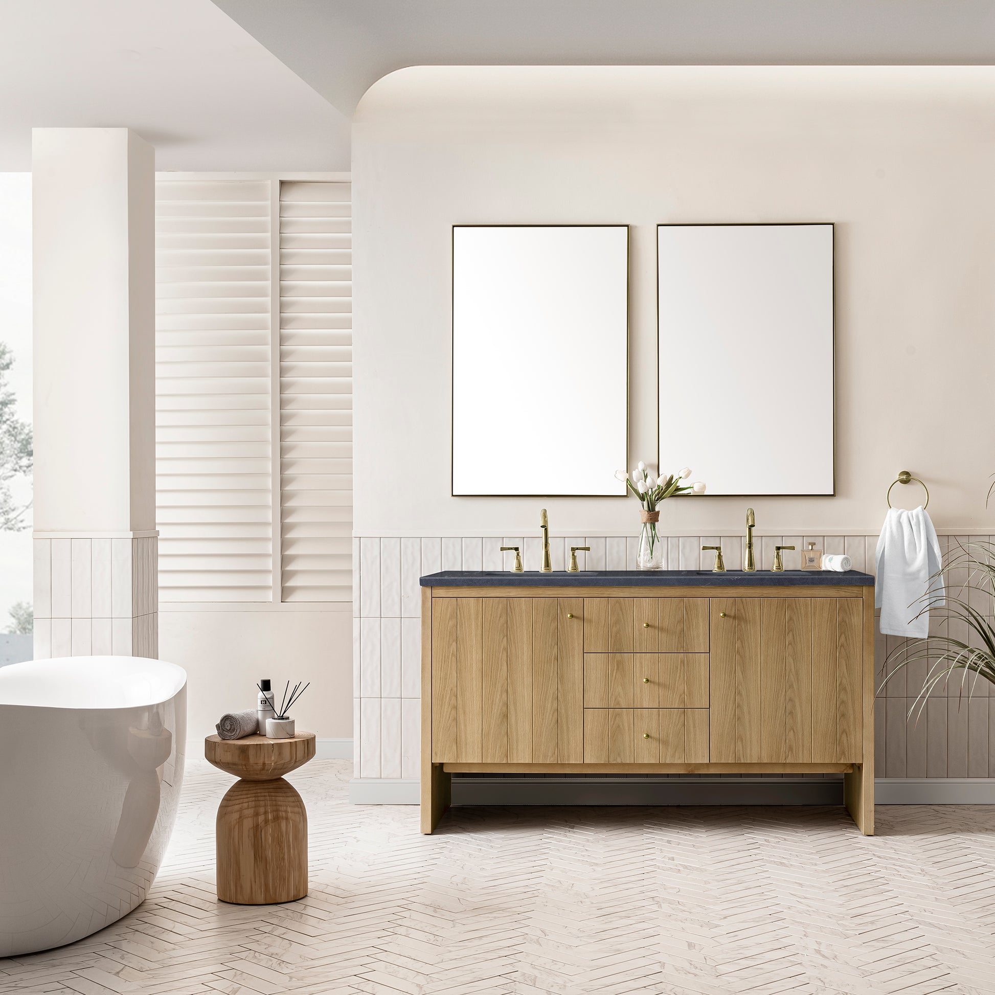 Hudson 60" Double Vanity, Light Natural Oak w/ 3CM Charcoal Soapstone Top James Martin Vanities