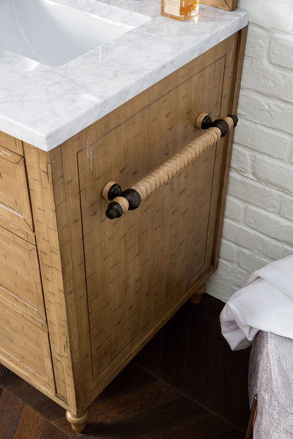 Copper Cove 26" Driftwood Patina Single Vanity w/ 3 CM Carrara Marble Top James Martin