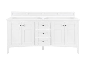 Palisades 72" Double Vanity, Bright White, w/ 3 CM Grey Expo Quartz Top James Martin Vanities