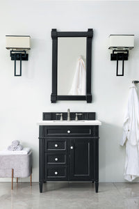 Brittany 30" Single Vanity, Black Onyx, w/ 3 CM White Zeus Quartz Top James Martin Vanities