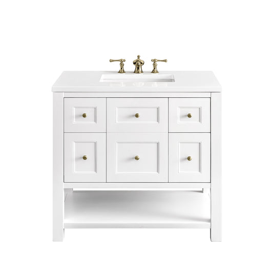 Breckenridge 36" Single Vanity, Bright White w/ 3CM White Zeus Top James Martin Vanities