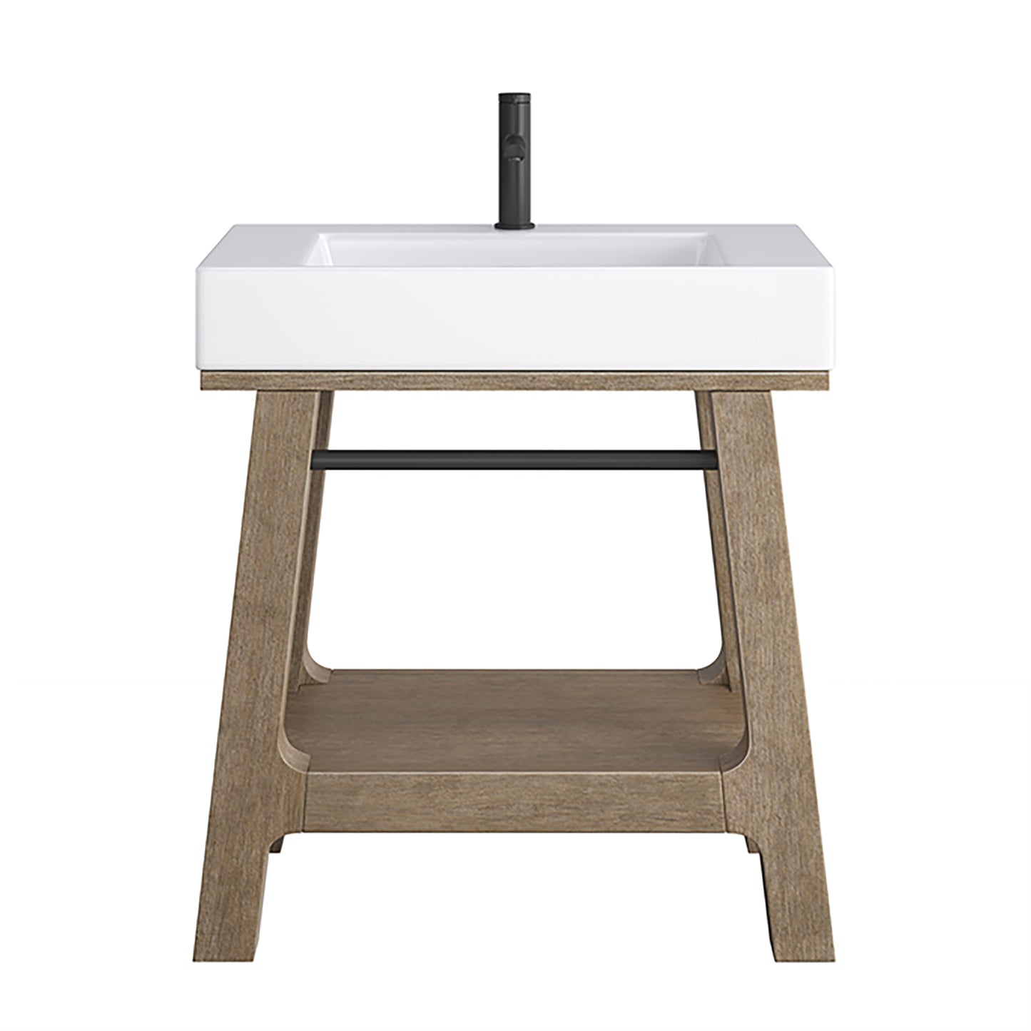 Auburn 31.5" Sink Console, Weathered Timber w/ Glossy White Mineral Composite Top James Martin Vanities