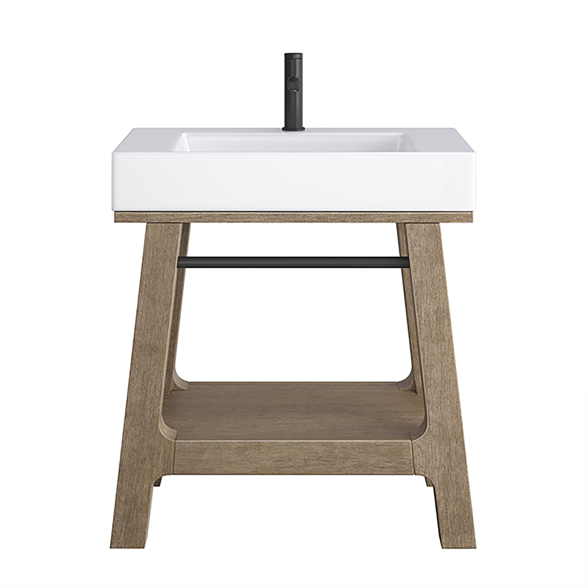 Auburn 31.5" Sink Console, Weathered Timber w/ Glossy White Mineral Composite Top James Martin Vanities