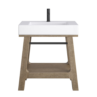 Auburn 31.5" Sink Console, Weathered Timber w/ Glossy White Mineral Composite Top James Martin Vanities