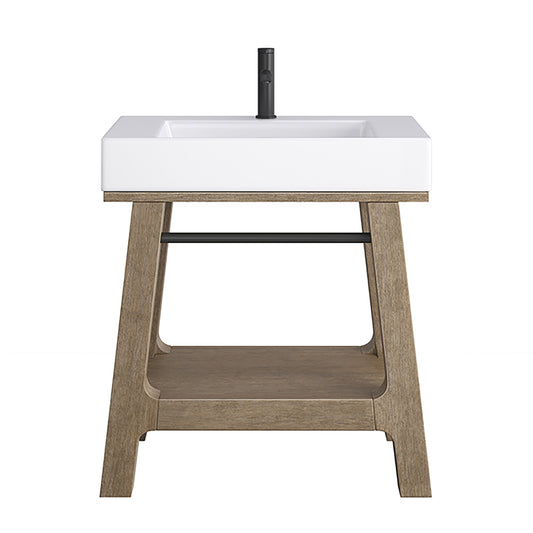 Auburn 31.5" Sink Console, Weathered Timber w/ Glossy White Mineral Composite Top James Martin Vanities