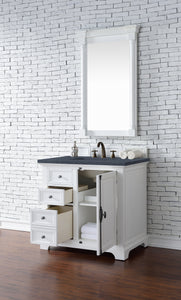 Providence 36" Single Vanity Cabinet, Bright White, w/ 3 CM Charcoal Soapstone Quartz Top James Martin