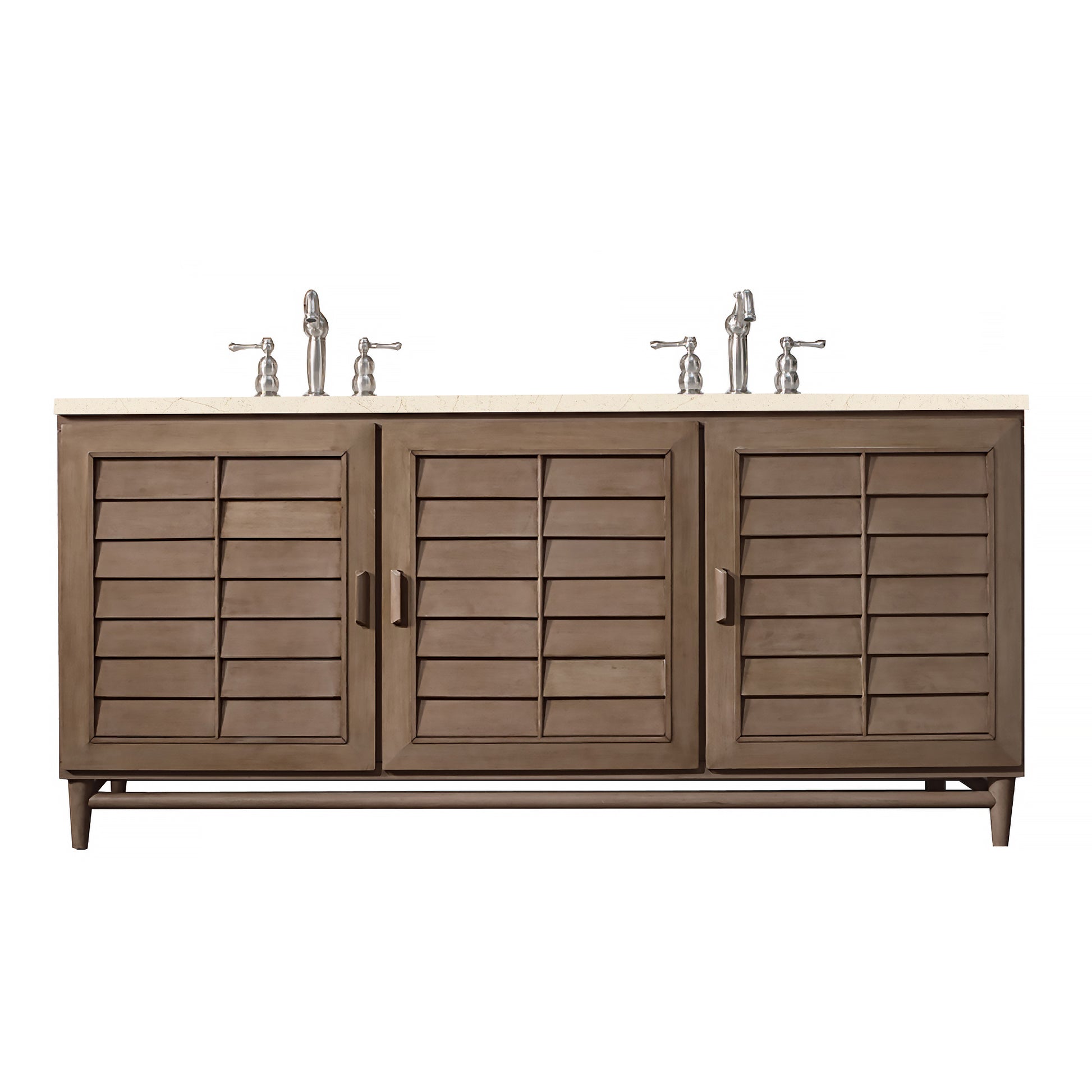 Portland 72" Double Vanity Whitewashed Walnut, w/ 3 CM Eternal Marfil Quartz Top James Martin Vanities