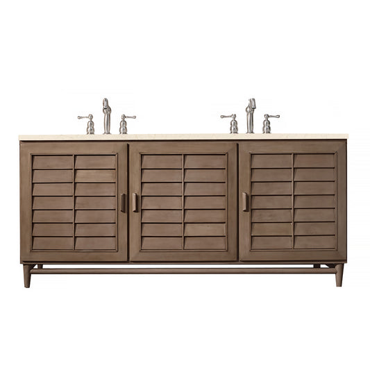 Portland 72" Double Vanity Whitewashed Walnut, w/ 3 CM Eternal Marfil Quartz Top James Martin Vanities