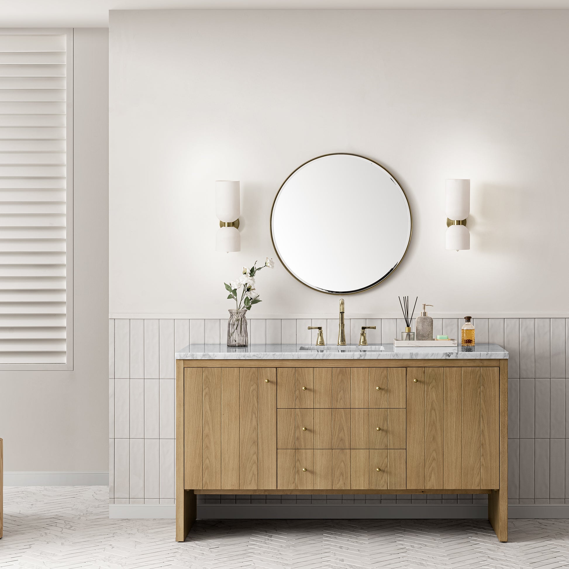 Hudson 60" Single Vanity, Light Natural Oak w/ 3CM Arctic Fall Top James Martin Vanities