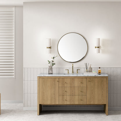 Hudson 60" Single Vanity, Light Natural Oak w/ 3CM Arctic Fall Top James Martin Vanities