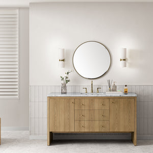 Hudson 60" Single Vanity, Light Natural Oak w/ 3CM Arctic Fall Top James Martin Vanities