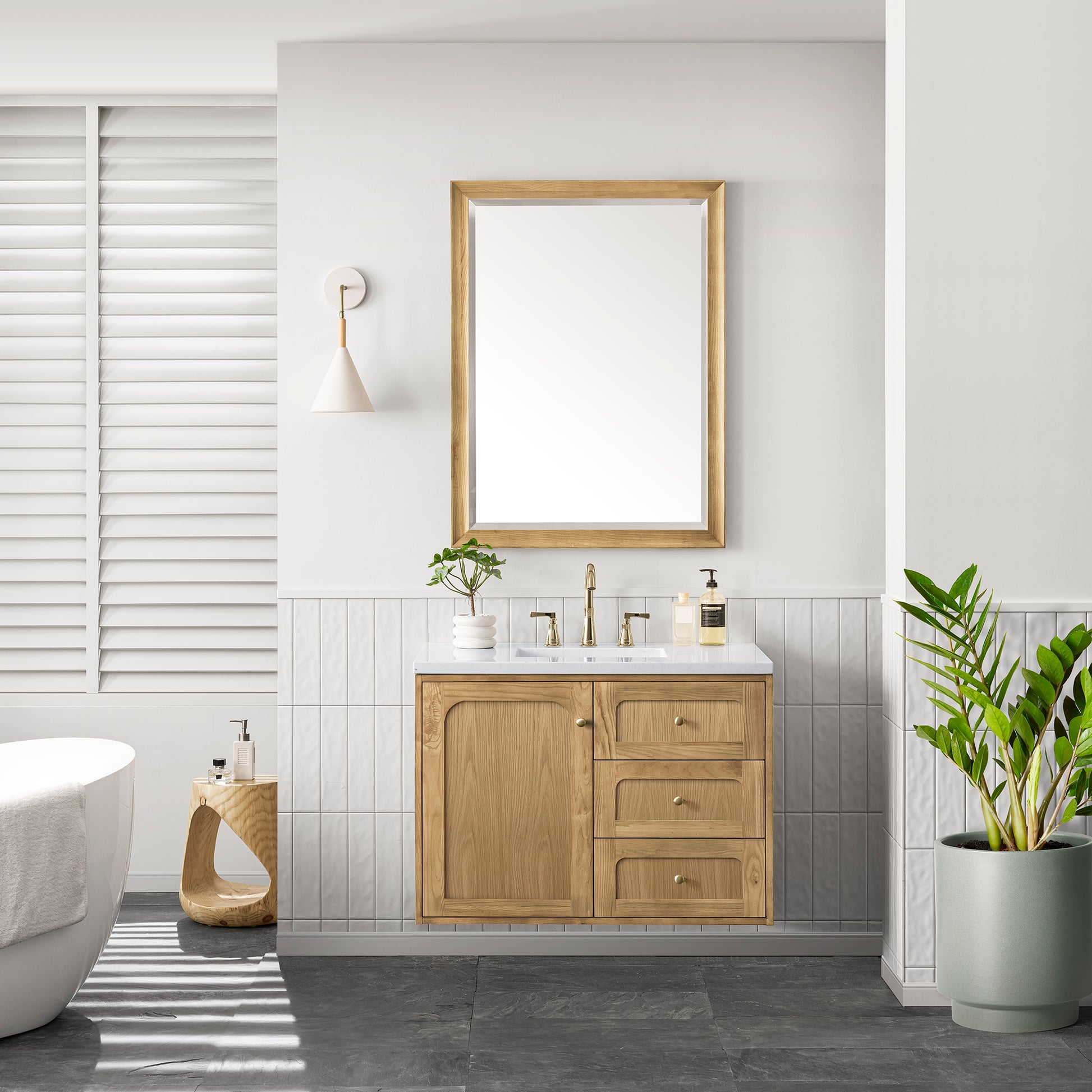 Bathroom Vanities Outlet Atlanta Renovate for LessLaurent 36" Single Vanity, Light Natural Oak w/ 3CM Arctic Fall Top
