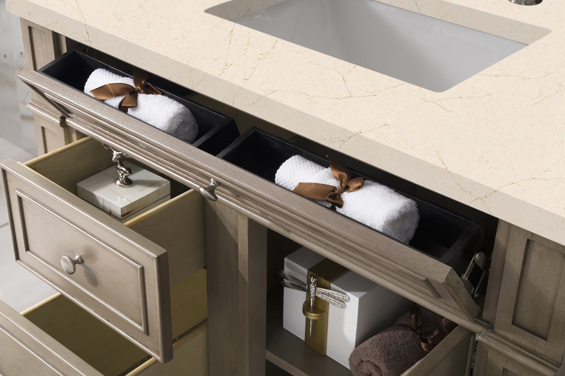 Bristol 36" Single Vanity, Whitewashed Walnut, w/ 3 CM Eternal Marfil Quartz Top James Martin Vanities
