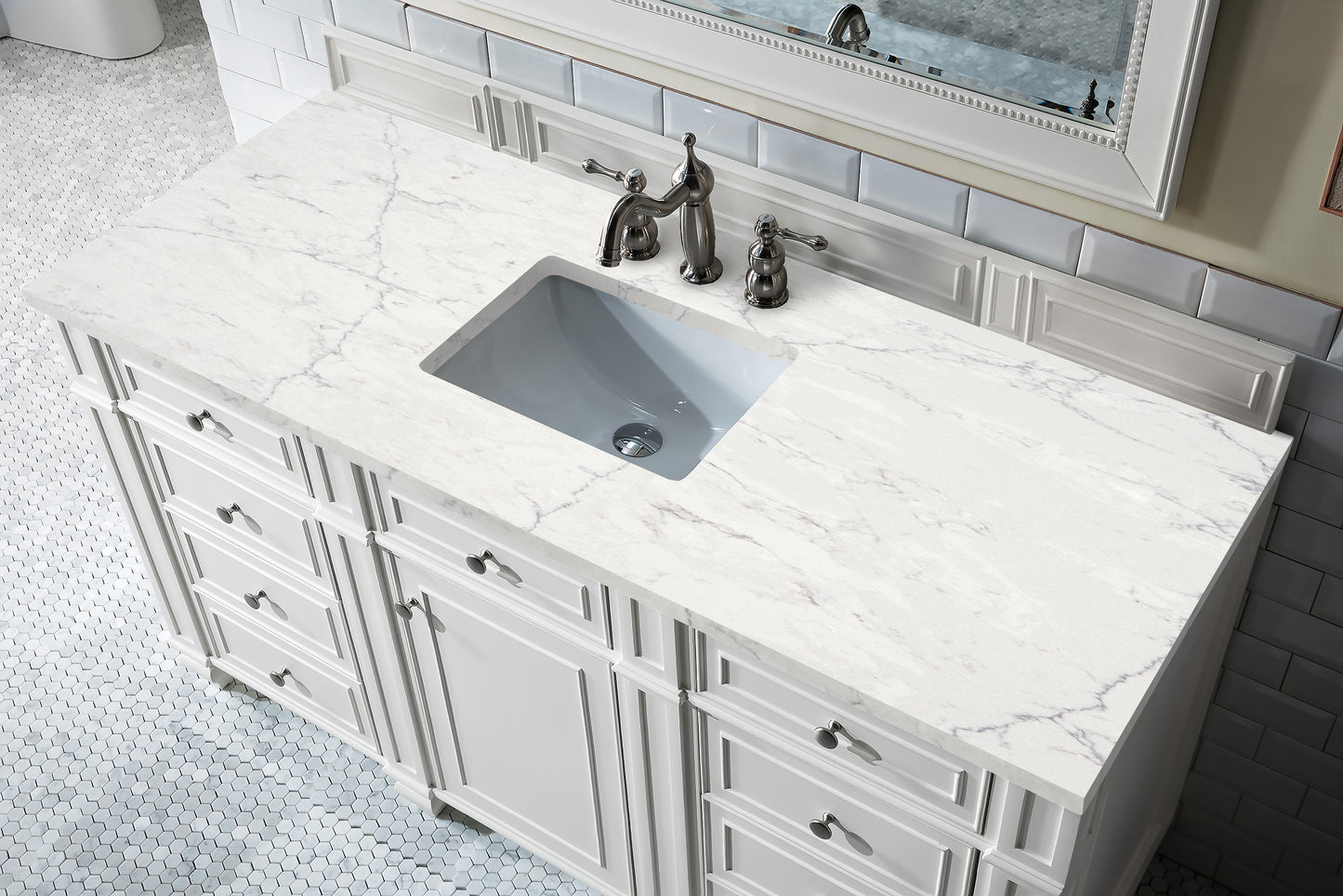 Bristol 60" Single Vanity, Bright White, w/ 3 CM Eternal Jasmine Pearl Quartz Top James Martin Vanities