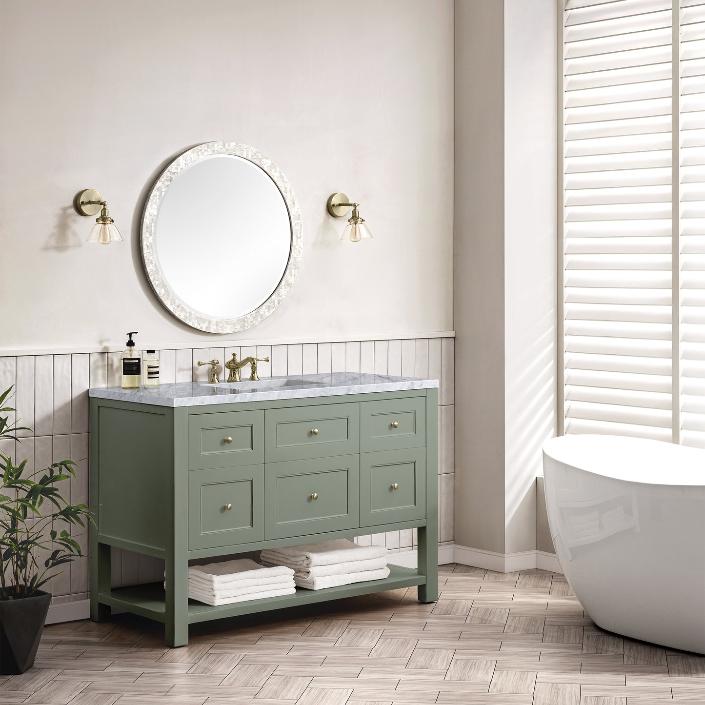 Breckenridge 48" Single Vanity, Smokey Celadon w/ 3CM Carrara Marble Top James Martin Vanities