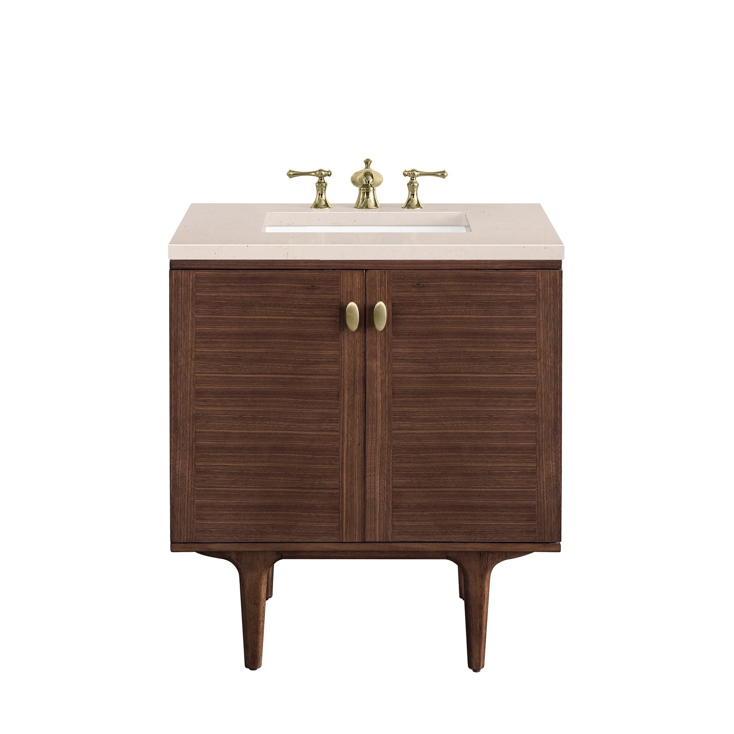 Amberly 30" Single Vanity, Mid-Century Walnut w/ 3CM Eternal Marfil Top James Martin Vanities