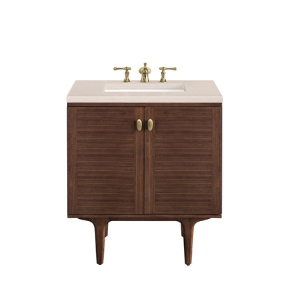 Amberly 30" Single Vanity, Mid-Century Walnut w/ 3CM Eternal Marfil Top James Martin Vanities