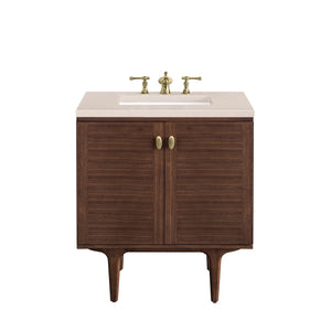 Amberly 30" Single Vanity, Mid-Century Walnut w/ 3CM Eternal Marfil Top James Martin Vanities