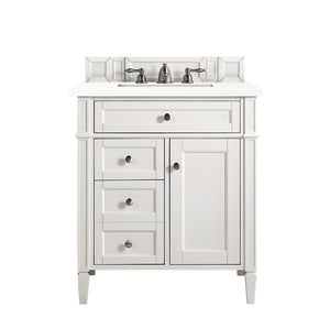 Brittany 30" Single Vanity, Bright White, w/ 3 CM White Zeus Quartz Top James Martin Vanities