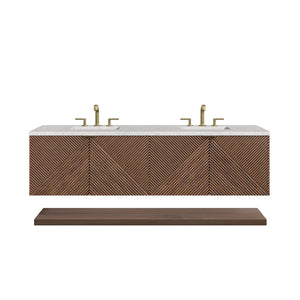 Marcello 72" Double Vanity, Chestnut w/ 3CM Eternal Jasmine Pearl Top James Martin Vanities