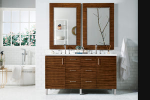 Metropolitan 60" Double Vanity, American Walnut, w/ 3 CM White Zeus Quartz Top James Martin Vanities