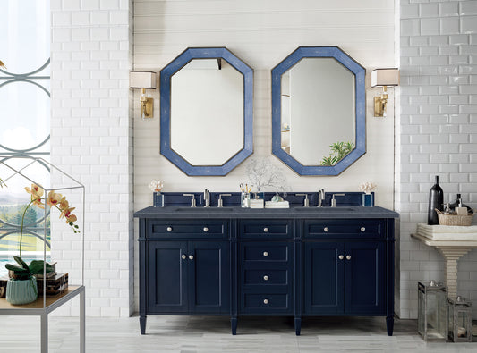 Brittany 72" Victory Blue Double Vanity w/ 3 CM Charcoal Soapstone Quartz Top James Martin Vanities