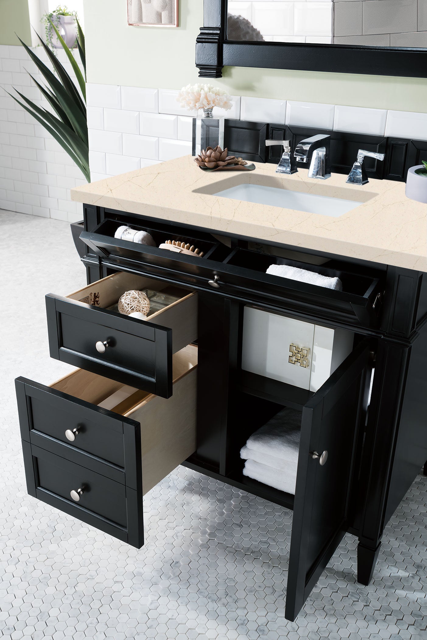 Brittany 36" Black Onyx Single Vanity w/ 3 CM Eternal Marfil Quartz Top James Martin Vanities