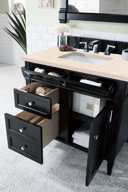 Brittany 36" Black Onyx Single Vanity w/ 3 CM Eternal Marfil Quartz Top James Martin Vanities