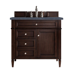 Brittany 36" Burnished Mahogany Single Vanity w/ 3 CM Charcoal Soapstone Quartz Top James Martin Vanities