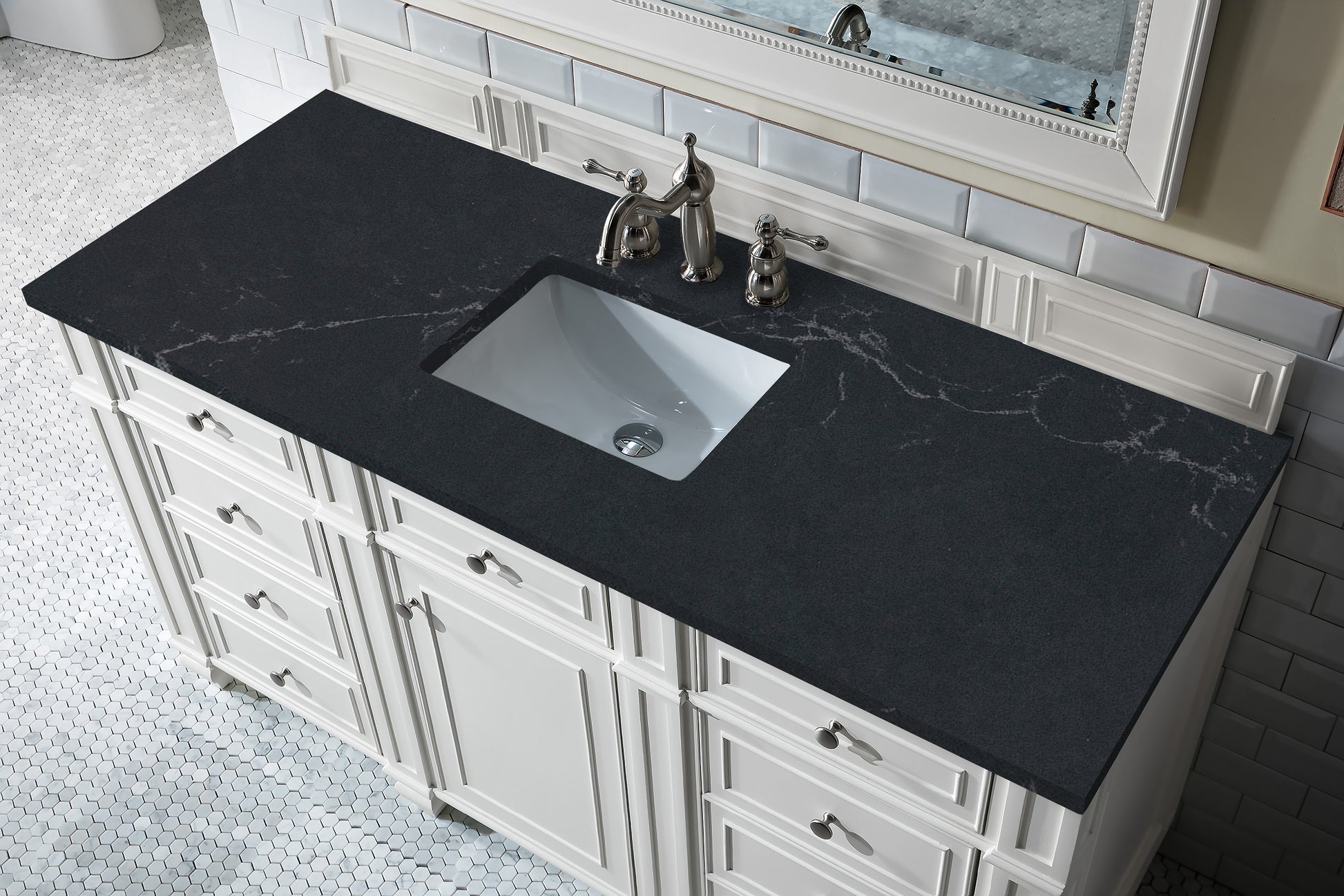 Bristol 60" Single Vanity, Bright White, w/ 3 CM Charcoal Soapstone Quartz Top James Martin Vanities
