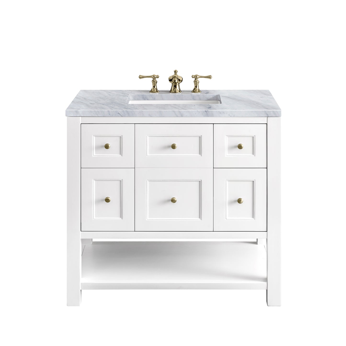 Breckenridge 36" Single Vanity, Bright White w/ 3CM Carrara Marble Top James Martin Vanities
