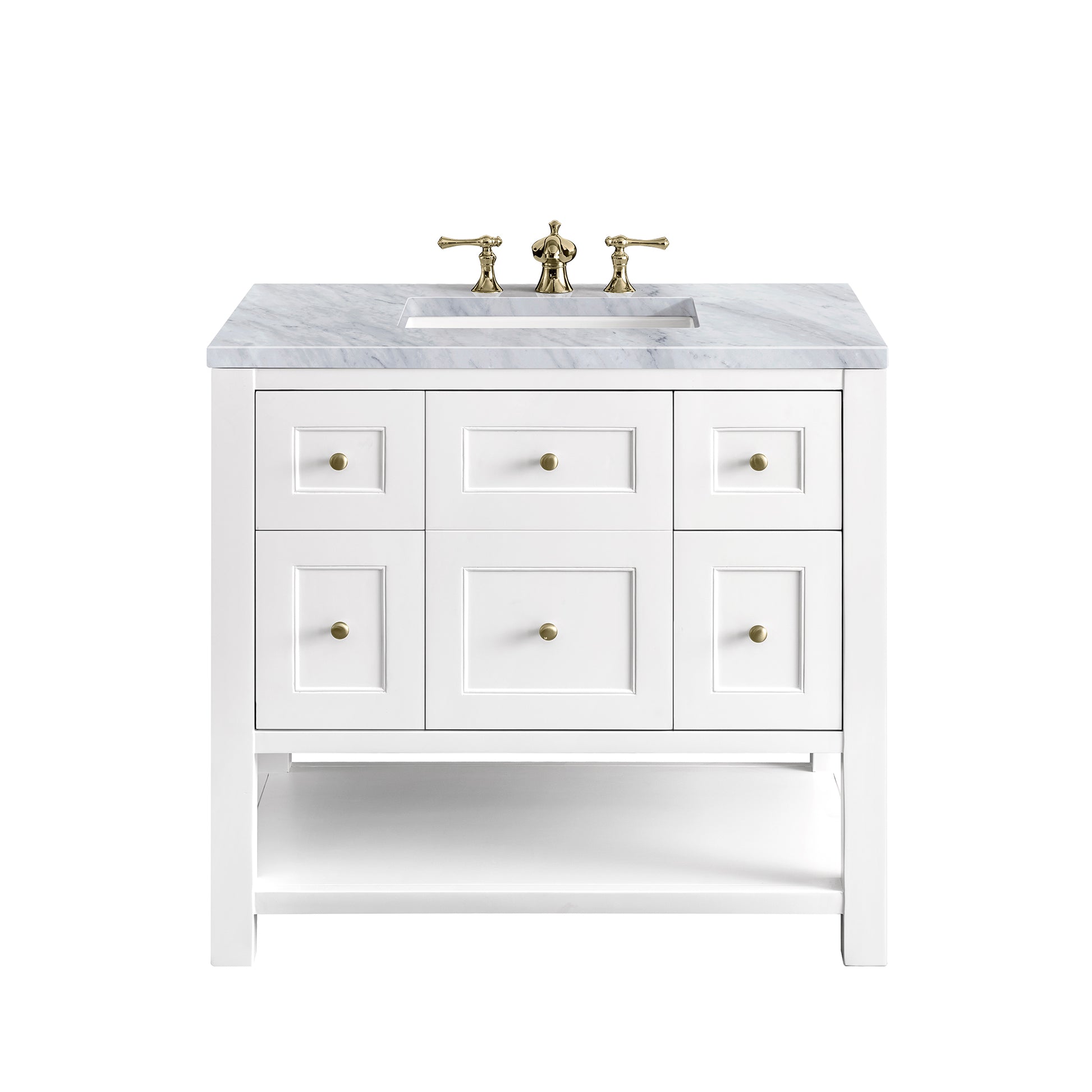 Breckenridge 36" Single Vanity, Bright White w/ 3CM Carrara Marble Top James Martin Vanities