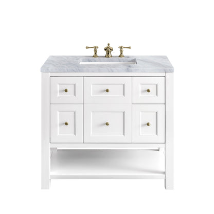 Breckenridge 36" Single Vanity, Bright White w/ 3CM Carrara Marble Top James Martin Vanities