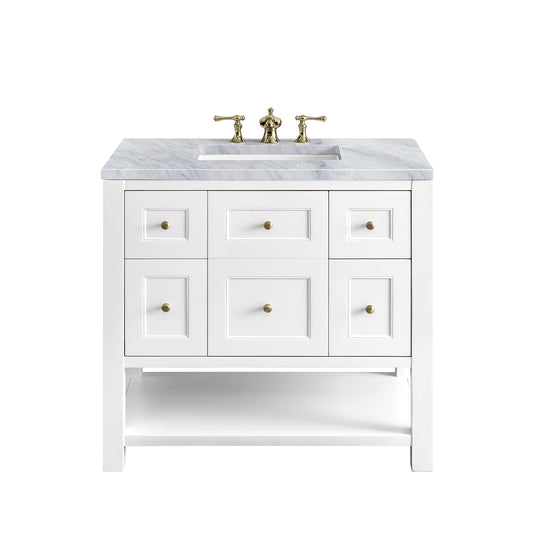 Breckenridge 36" Single Vanity, Bright White w/ 3CM Carrara Marble Top James Martin Vanities