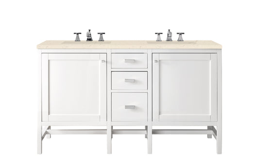 Addison 60" Double Vanity Cabinet, Glossy White, w/ 3 CM Eternal Marfil Top James Martin Vanities