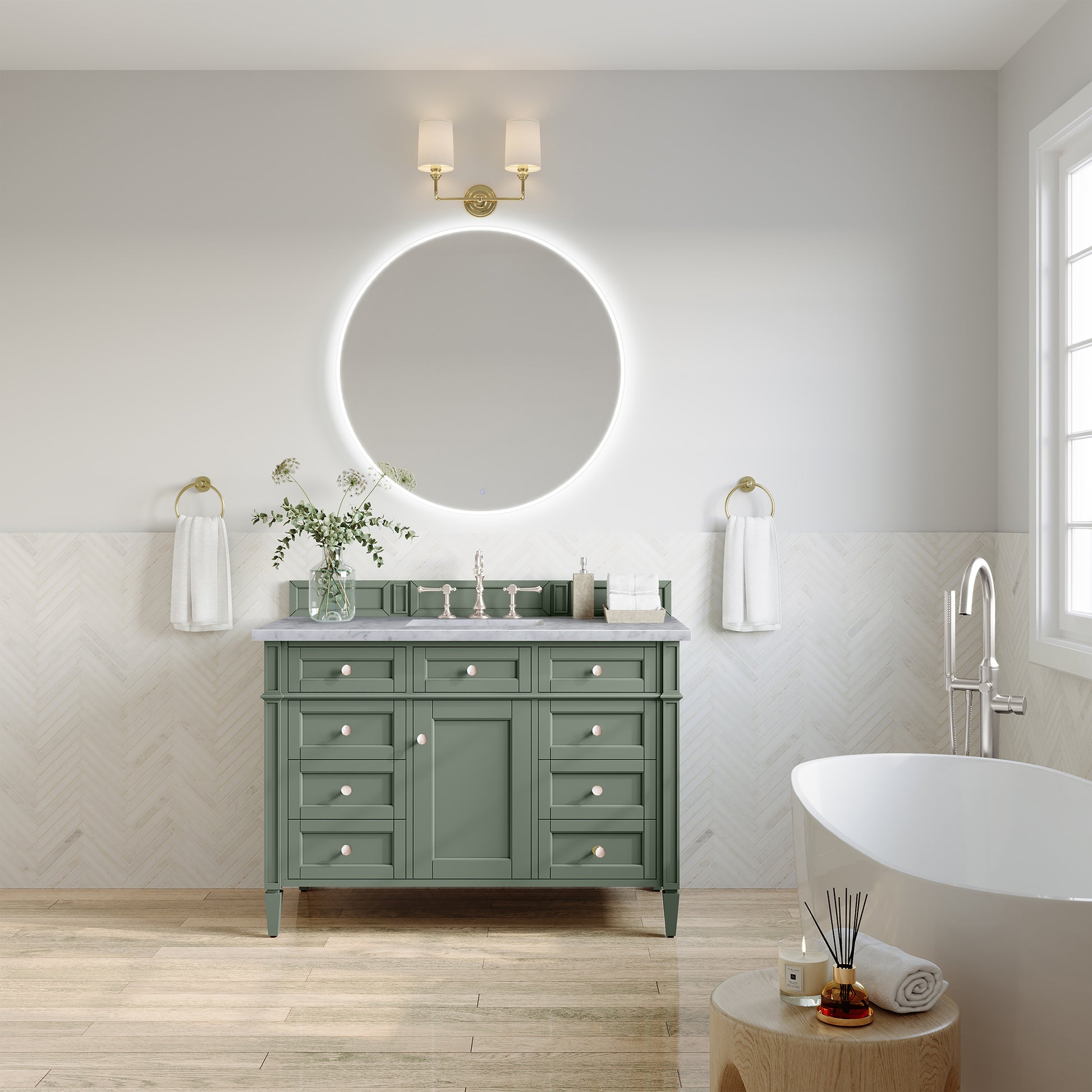 Brittany 48" Single Vanity, Smokey Celadon w/ 3CM Carrara Marble Top James Martin Vanities