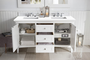 Palisades 60" Double Vanity, Bright White, w/ 3 CM Classic White Quartz Top James Martin Vanities