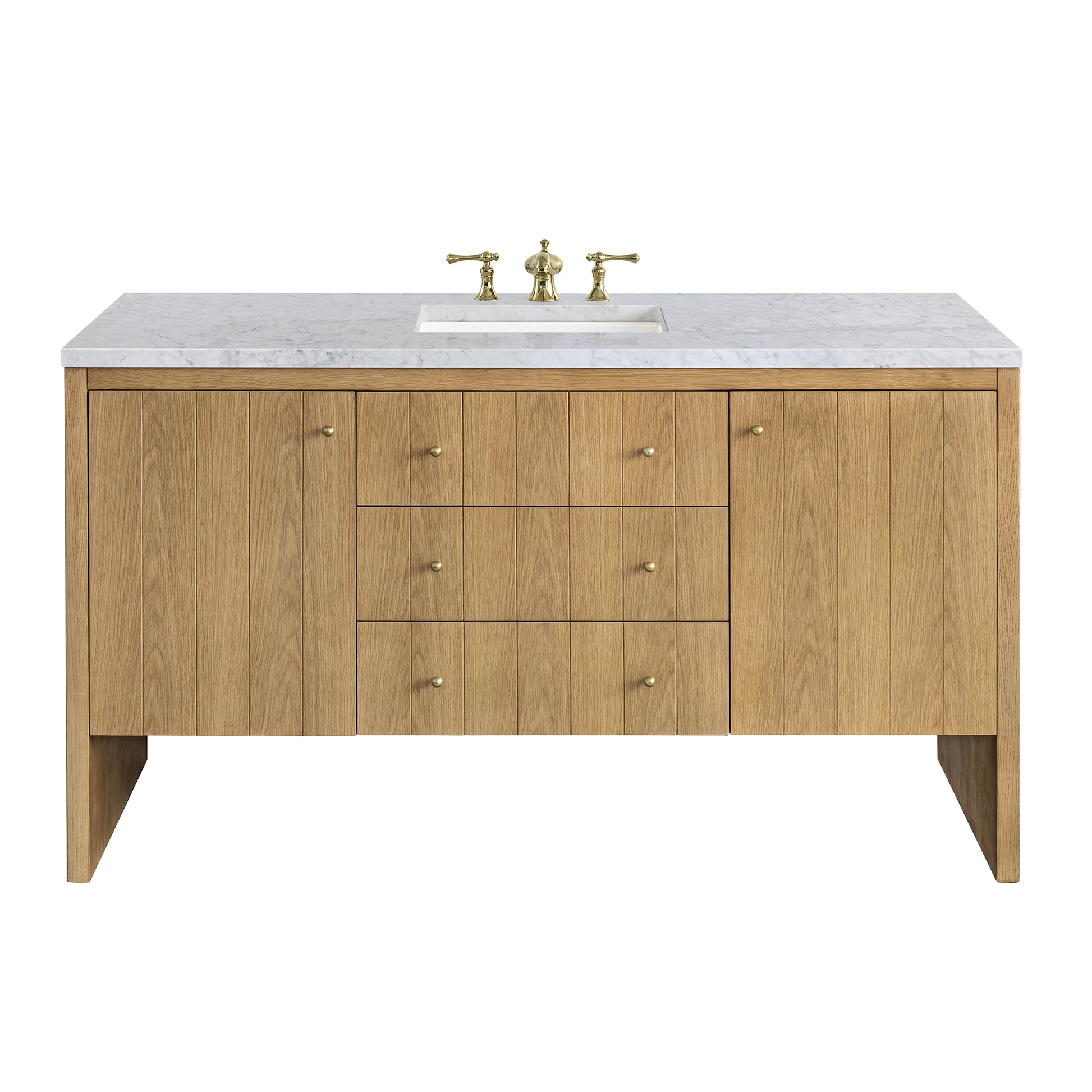 Hudson 60" Single Vanity, Light Natural Oak w/ 3CM Carrara Marble Top James Martin Vanities