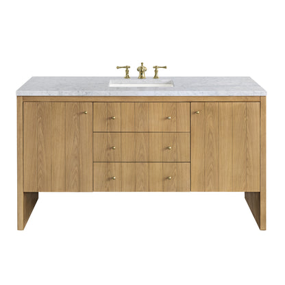 Hudson 60" Single Vanity, Light Natural Oak w/ 3CM Carrara Marble Top James Martin Vanities