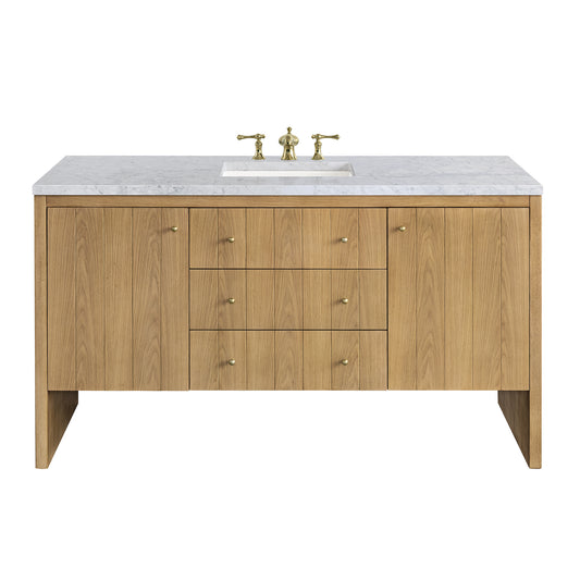 Hudson 60" Single Vanity, Light Natural Oak w/ 3CM Carrara Marble Top James Martin Vanities