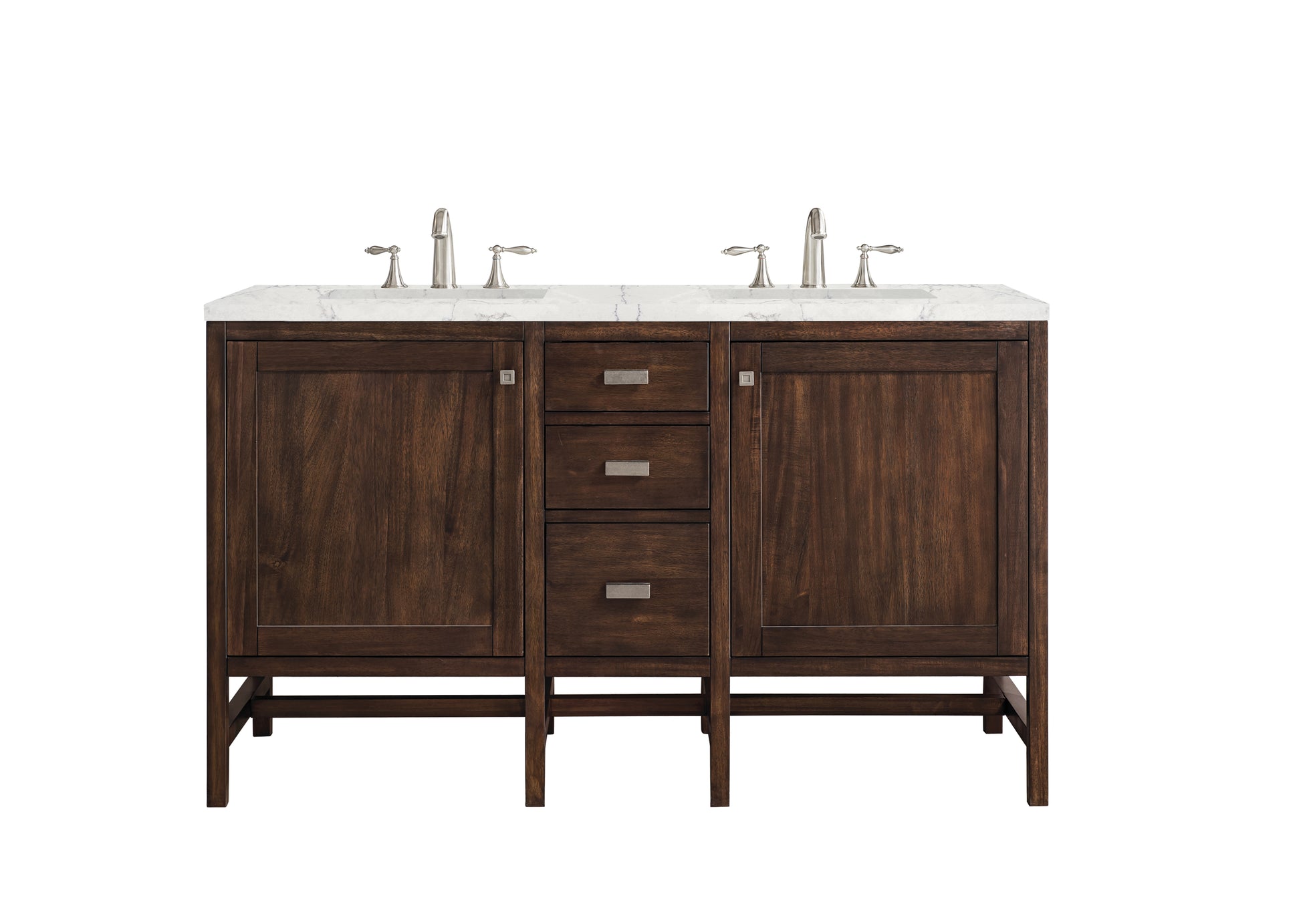 Addison 60" Double Vanity Cabinet, Mid Century Acacia, w/ 3 CM Eternal Jasmine Pearl Quartz Top James Martin Vanities