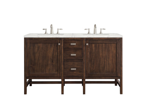 Addison 60" Double Vanity Cabinet, Mid Century Acacia, w/ 3 CM Eternal Jasmine Pearl Quartz Top James Martin Vanities