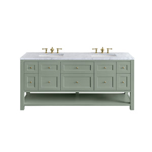 Breckenridge 72" Double Vanity, Smokey Celadon w/ 3CM Carrara Marble Top James Martin Vanities