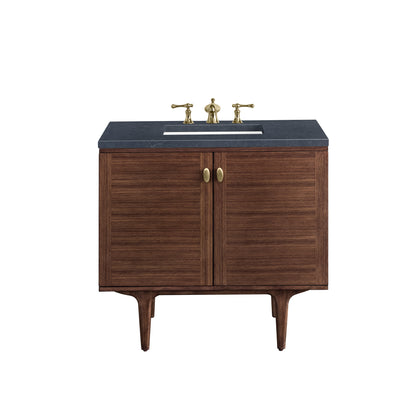 Amberly 36" Single Vanity, Mid-Century Walnut w/ 3CM Charcoal Soapstone Top James Martin Vanities