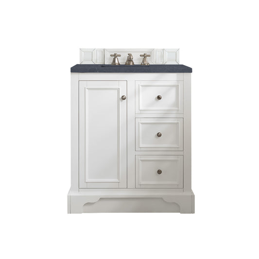 De Soto 30" Single Vanity, Bright White w/ 3 CM Charcoal Soapstone Quartz Top James Martin Vanities