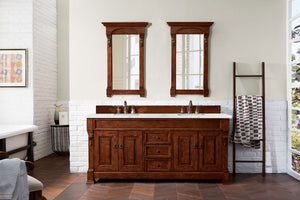 Brookfield 72" Double Vanity, Warm Cherry w/ 3 CM Eternal Jasmine Pearl Quartz Top James Martin Vanities