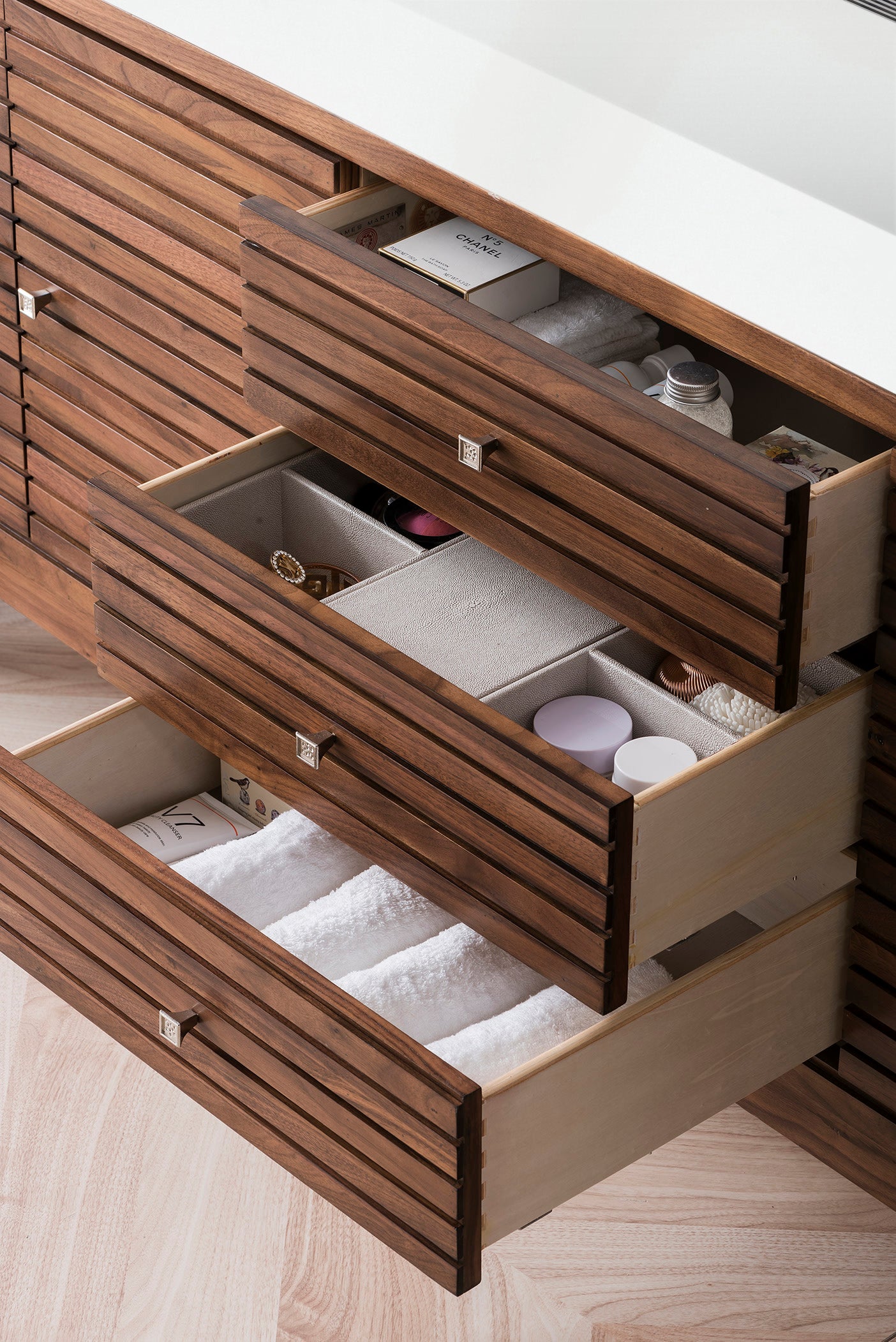 Linear 72" Single Vanity, Mid Century Walnut w/ Glossy White Composite Top James Martin Vanities