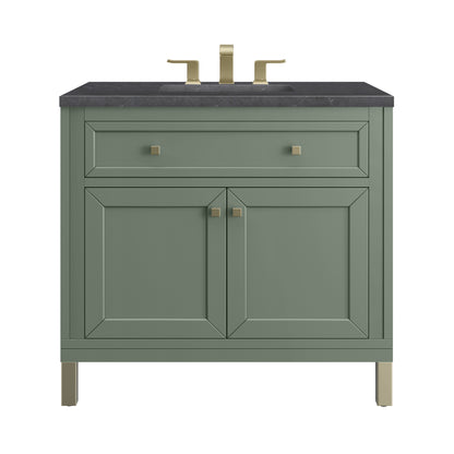 Chicago 36" Single Vanity, Smokey Celadon w/ 3CM Charcoal Soapstone Top James Martin Vanities