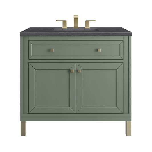 Chicago 36" Single Vanity, Smokey Celadon w/ 3CM Charcoal Soapstone Top James Martin Vanities